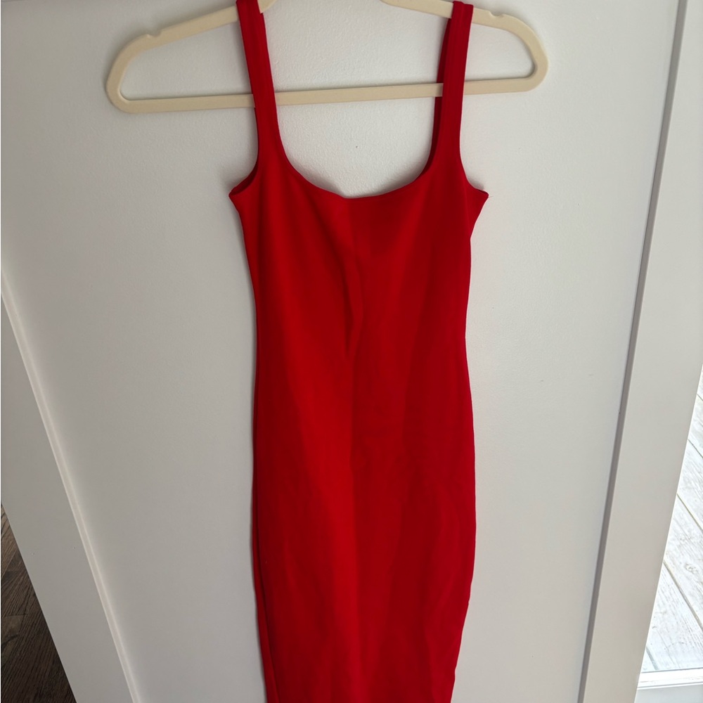 American Apparel Red Sleeveless Midi Bodycon Dress